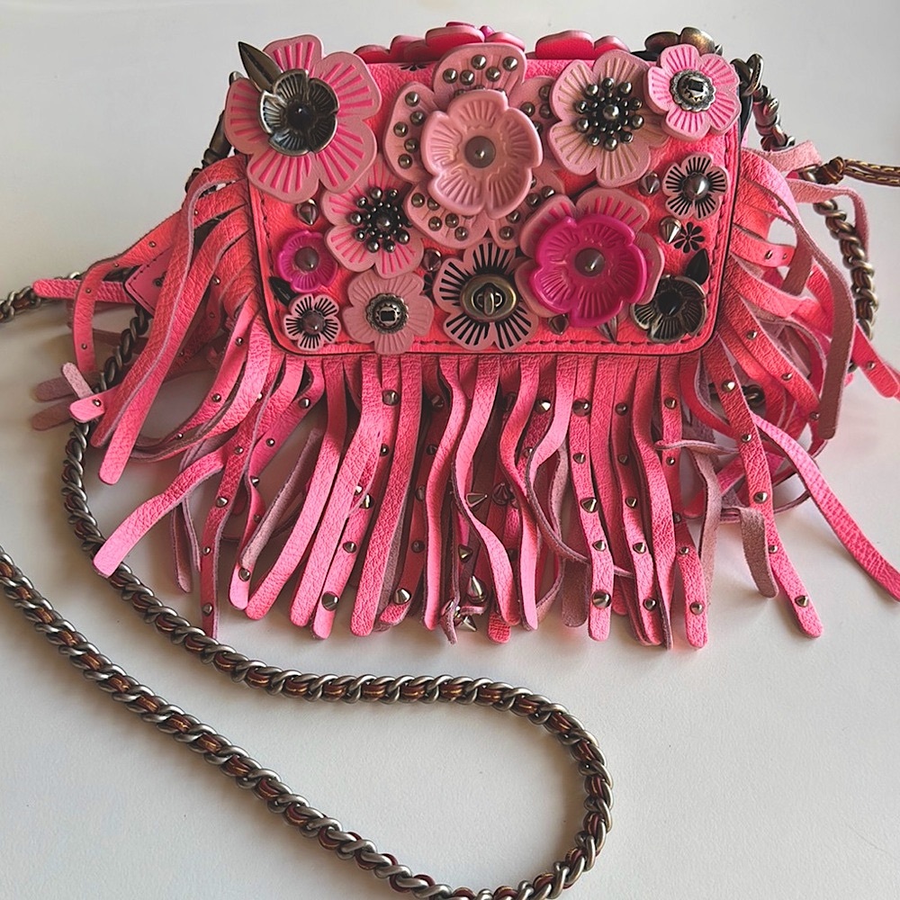 Coach Floral Pink Fringe Crossbody Bag